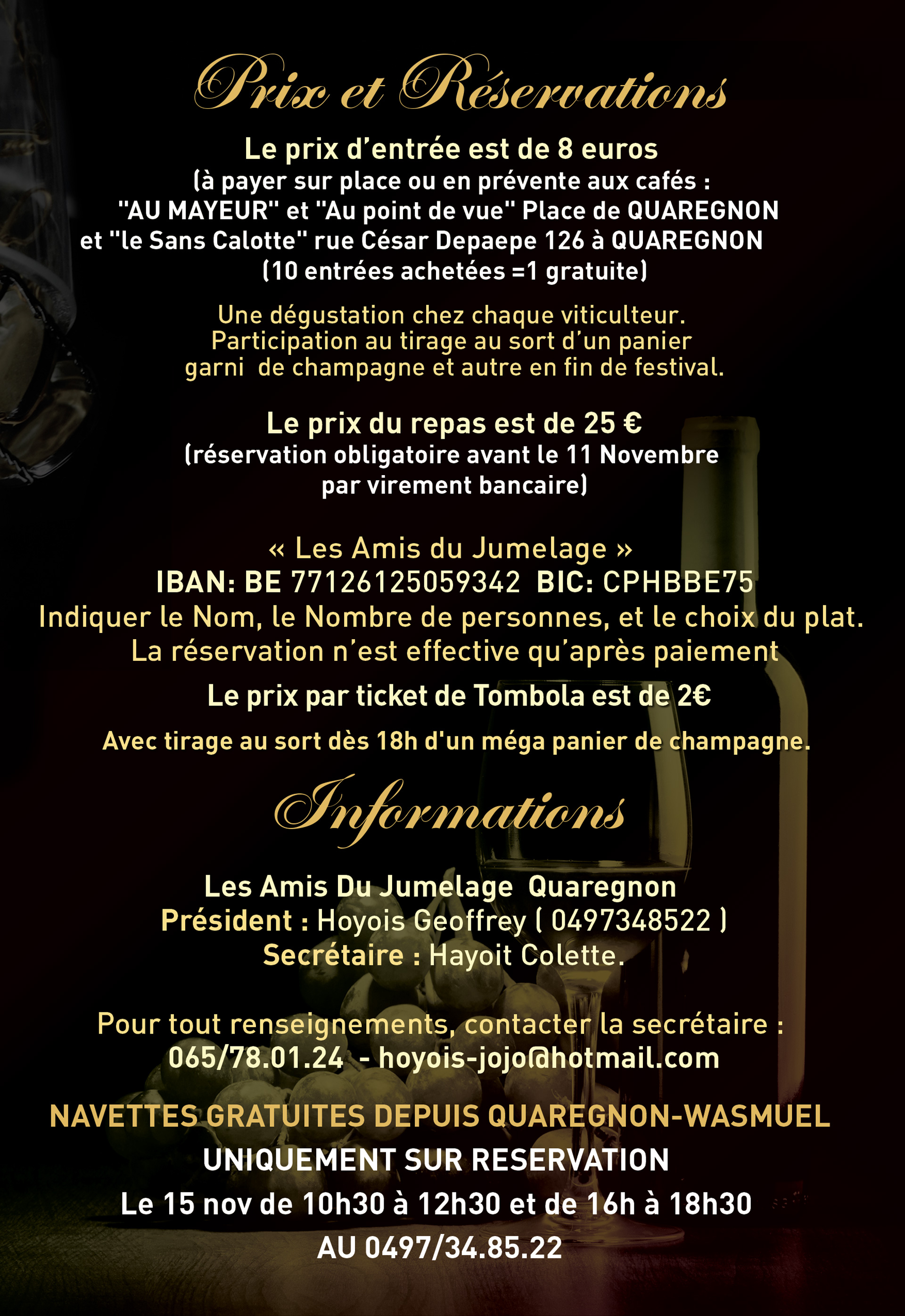Programme officiel du Festival des Champagnes : apéro avec sabrage, repas et dégustations proposées, horaires détaillés.